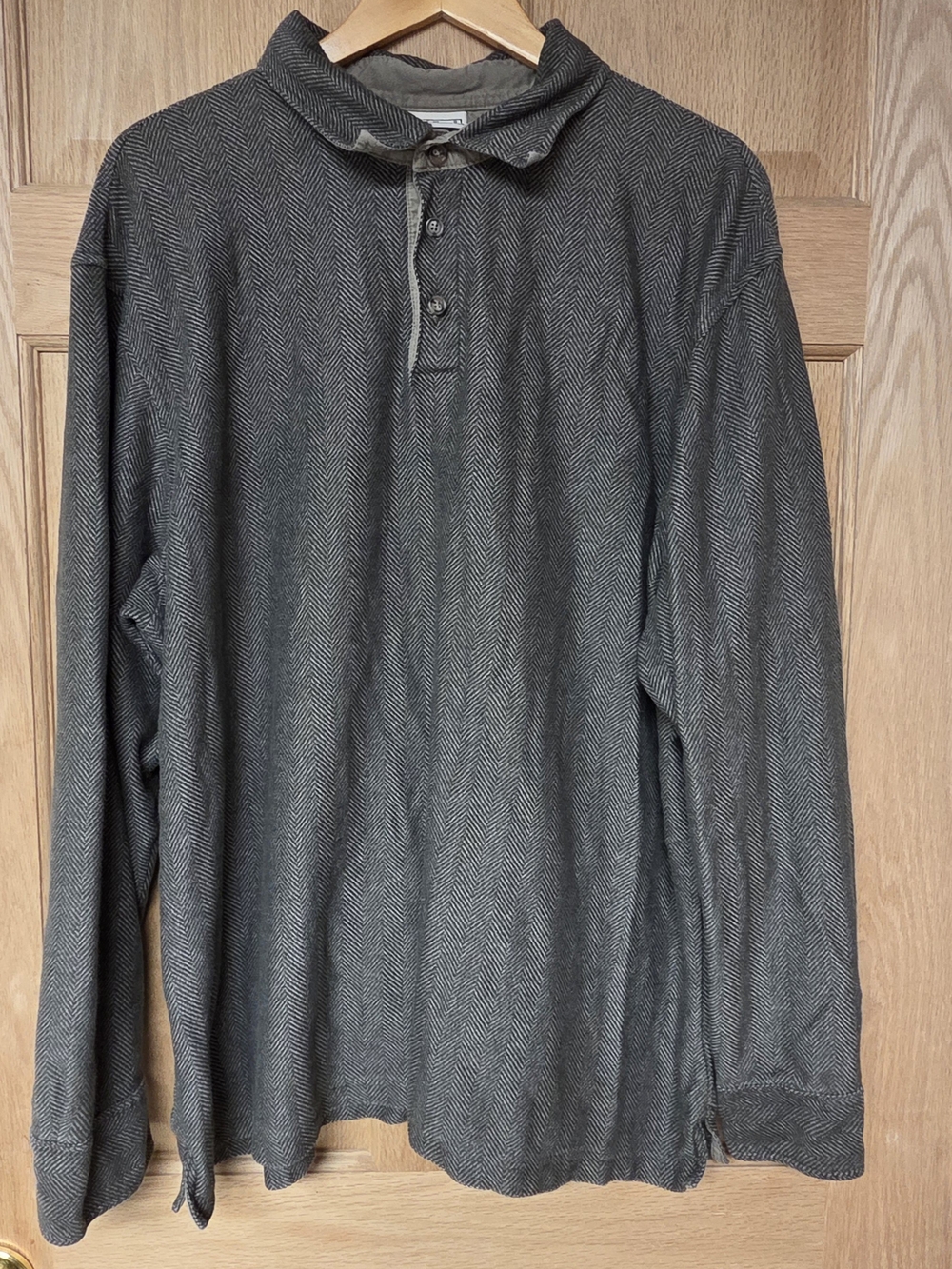 LL Bean Pullover Men's XXL Brown Waffle Knit Long Sleeve Polo Herringbone Fleece